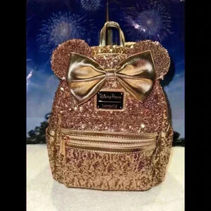 Disney Parks Exclusive Loungefly Sequined Rose Gold Pink Mini Backpack Ltd. Ed.